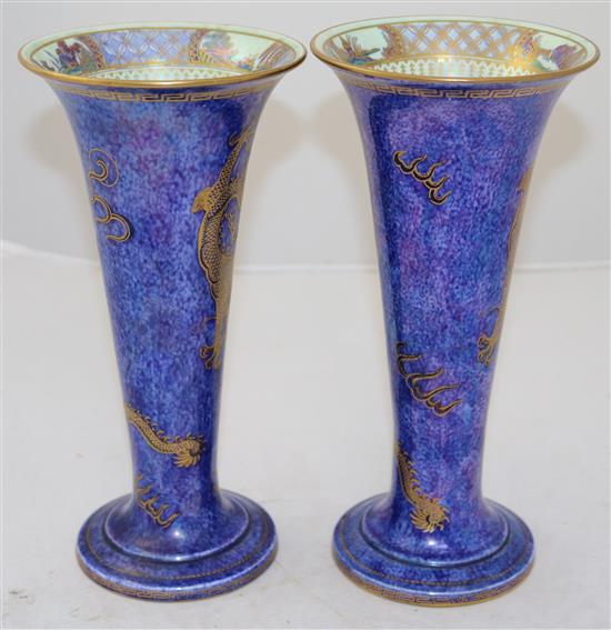 A pair of Wedgwood dragon lustre trumpet vases, 25cm